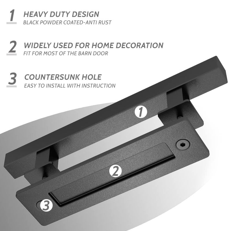 SKYSEN 2 Pack 12" Barn Door Handles, Sliding barn Door Pull Handle, No Gap Flat Plate Design- Heavy Duty- Square- Easy to Install- Matt Black (685-2) - Image 5